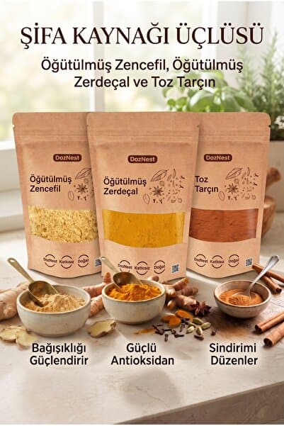DozNest Şifa Kaynağı Üçlüsü: Öğütülmüş Zencefil 200 Gr Öğütülmüş Zerdeçal 200 Gr ve Toz Tarçın 200 Gr