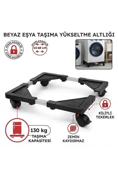 SEMACAN Çeksür Ayarlanabilir Tekerlekli Beyaz Eşya Altlığı Buzdolabı Çamaşır Makinesi Bulaşık Makinesi Fırın ve Kurutma Makinesi İçin