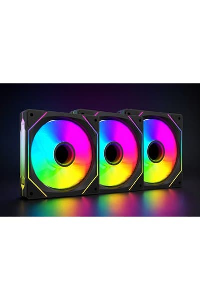 GN Rampage 7C-120S 3 x 120*120*25mm Double Ring Aynalı ARGB Siyah Set Kasa Fanı
