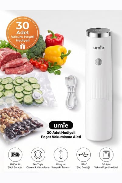 Umie DKM13 1800mAh 30 Adet Poşet Hediyeli Otomatık Dikey Vakumlama Aleti