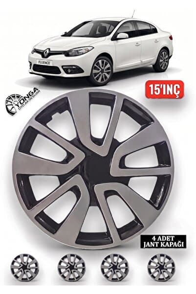 YONGA OTO AKSESUAR RENAULT FLUENCE 15 İnç Jant Kapağı 4'lü Set Siyah Gümüş + 4 Amblem + 8 Cırt Kelepçe