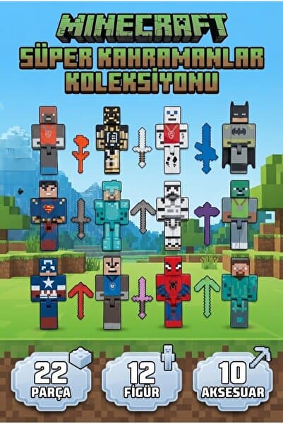Tıfıl Toys Minecraft 12 Karakter 10 Aksesuar 22 Parça Çocuk Figür Oyun Seti