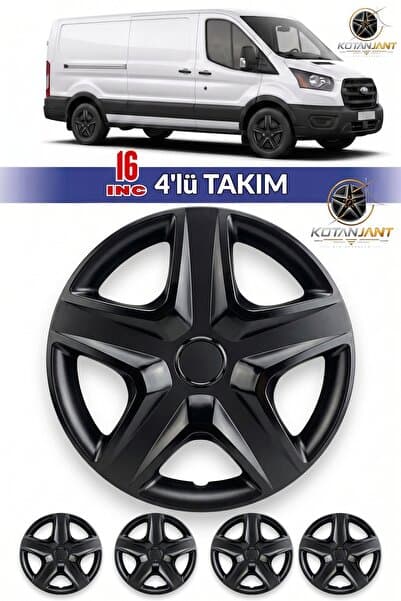 Kotanjant FORD TRANSİT 16 İnç Jant Kapağı 4'lü Set Piano Black+ 4 Amblem + 8 Cırt Kelepçe