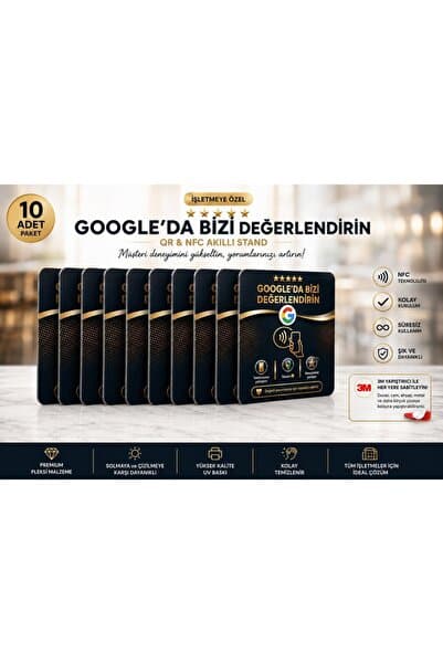 TEMASSİZPUAN 10’lu Nfc Google Yorum Pleksi Kart | 3m Yapışkanlı | Işletmeye Özel Aktivasyon