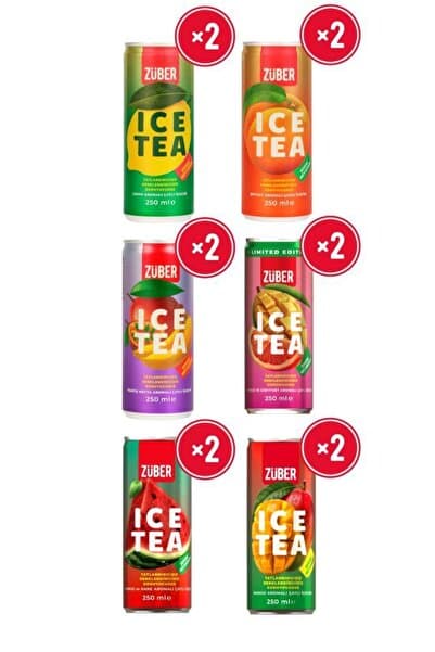 Züber Ice Tea Yeni Soğuk Çay Deneme Paketi 250ml x 12 Adet (Limon,Şeftali,Tropik,Mango,Karpuz,Greyfurt)