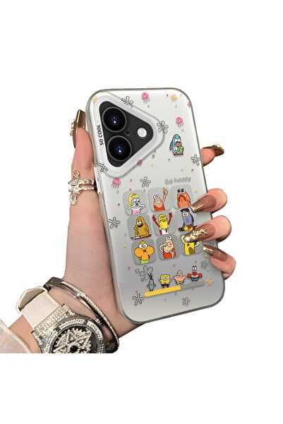 ucuc iPhone 17 Uyumlu Sert Akrilik Arka Silikon Kenar Lens Koruma Kılıf Çizgi film