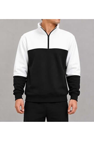 Genel Markalar Yarım fermuarlı çift renkli Sweatshirt