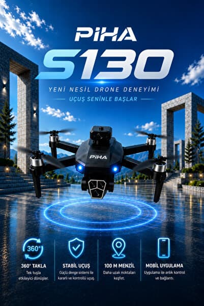piha S130 Fırçasız Motor 2Batarya&30Dakika Uçuş 720P Çift Kamera Engelden Kaçınma Drone