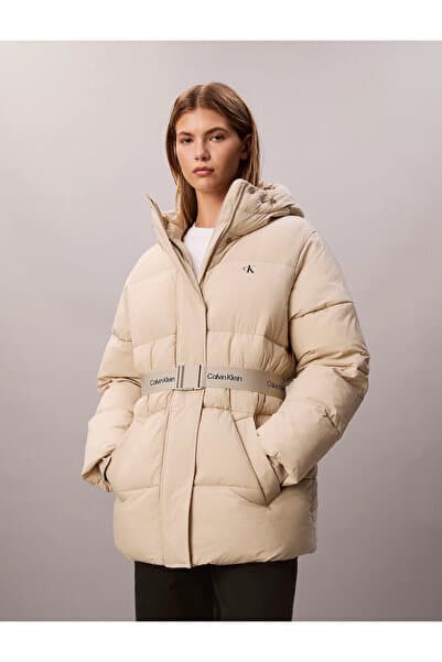 Calvin Klein Kadın Marka Logolu Bel Kemerli Çift Fermuar Cepli Kahverengi1 Mont