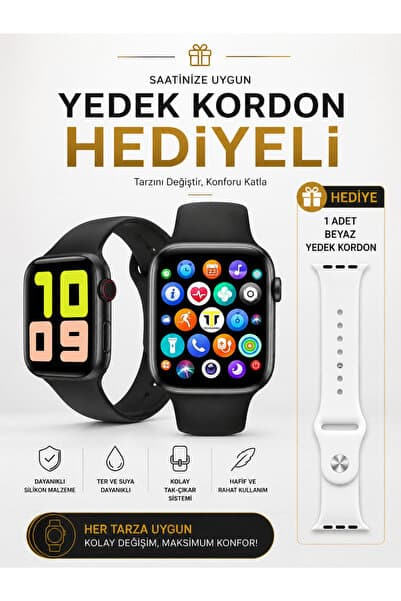 TECHNOMEN Akıllı Saat Türkçe Menülü Nabız Tansiyon Ölçer Arama Özellikli Çift Tuş Yedek Kordon Hediyeli