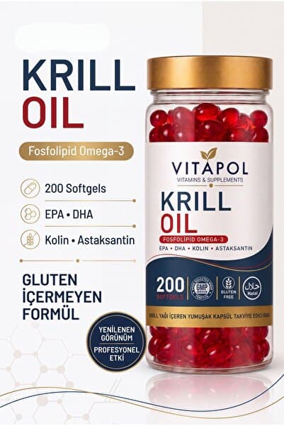 Vitapol Krill Oil Astaxanthin, Choline, Phosphatidylserine, Omega3, Epa Dha 200 Softgels Gluten Free