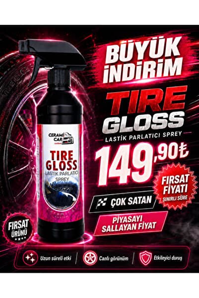 Ceramicar Custom Tire Gloss 500 ML Lastik Parlatıcı Sprey – Canlı Siyah Görünüm ve Pratik Uygulama