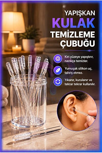 CHANCE GİFT Yıkanabilir Silikon Uçlu Tekrar Kullanılabilir Kulak Çubuğu Yapışkan Kulak Temizleme Çubuğu 24 ADET