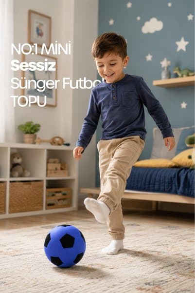 Telvesse No:1 Futbol Topu Sessiz Sünger Gürültüsüz Yumuşak Evde Oynamaya Uygun Futbol Topu Mavi SFT6