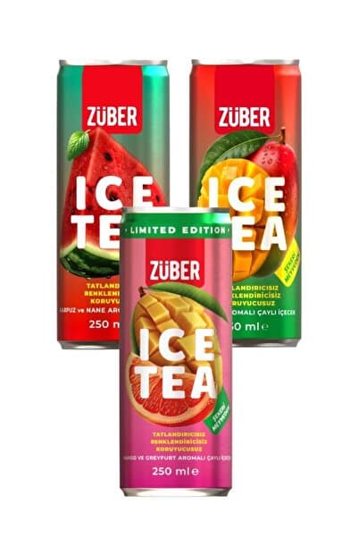 Züber Ice Tea Yepyeni Soğuk Çay Deneme Paketi 250ml x 3 Adet (Mango, Karpuz&Nane, Mango&Greyfurt)