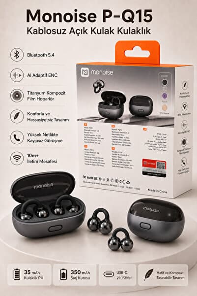 Barbanti Monoise Bluetooth 5.4 TWS Kablosuz Kulaklık AI Adaptif ENC Titanyum Sürücü 350 mAh Şarj Kutulu Ear Clip