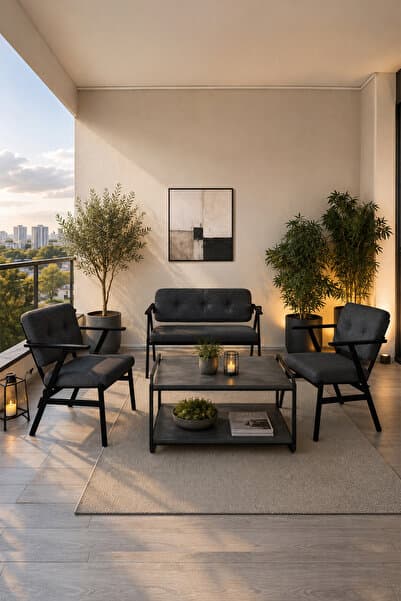 Avmpark OPERA Bahçe & Balkon Oturma Grubu Gri 2 Tekli Koltuk, 1 İkili Koltuk ve Sehpa 2+1+1 Sehpalı Çay Seti