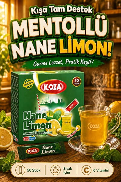 Koza Gurmelerin Seçimi Pratik Lezzet Mentollü Nane Limon Aromalı Tek İçimlik Premium İçecek Tozu 50 Stick