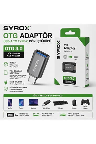 Syrox Type-C USB OTG Adaptör Dönüştürücü – USB-A to Type-C Şarj ve Veri Aktarım Aparatı