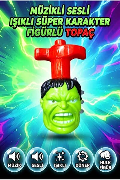 Tıfıl Toys Hulk Adam Figürlü Işıklı ve Sesli Fırlatıcı Topaç Işıklı Sesli Fırlatılabilir Figürlü Topaç