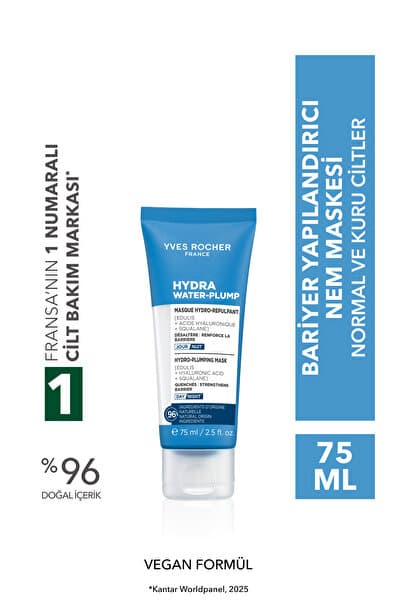 Yves Rocher Nem Maskesi - Hyaluronik Asit, Skualen, Shea- Hydra Water Plump Nemlendirici Botanik Kompleks 75ML