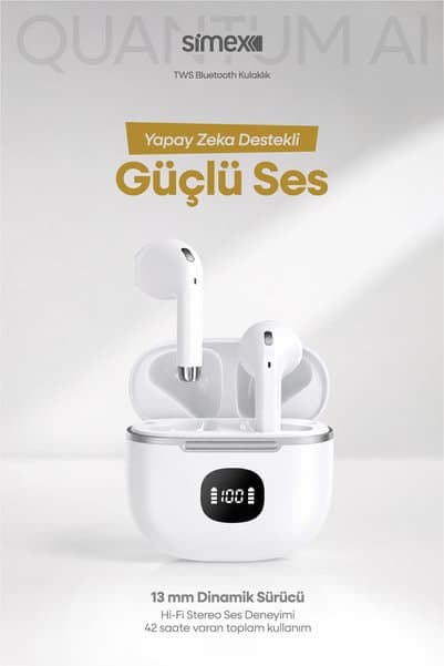 Simex Yapay Zeka Destekli Akıllı Bluetooth Kulaklık HD Mikrofon Gerçek Zamanlı Dil Çeviri Ai Anlık Tercüme