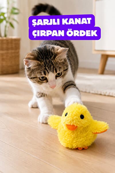 Hubspet Kanat Çırpan Ördek Kedi Oyuncağı | Sesli, Kedi Otu Naneli, Şarjlı, 3 Modlu Hareketli Oyuncak H141