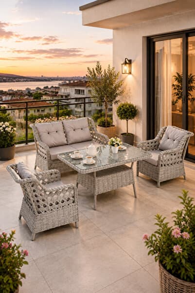 Evdemo Eren Rattan Bahçe Balkon Takımı 2+1+1 Gri