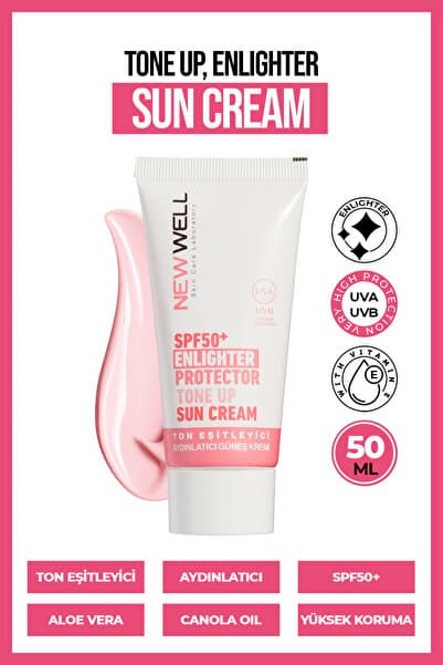 New Well Ton Eşitleyici yüksek Koruma Etkili Spf50+ Aydınlatıcı Pembe Yüz Güneş Kremi 50 Ml