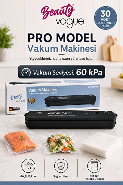 Beauty Vogue PRO MODEL Gıda Vakum Makinesi– Poşet Kesmeli Yiyecek Mühürleme Cihazı Ev ve Restoran + 30 Poşet Hediyeli