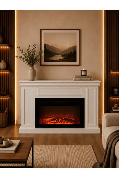 Sarman Şömine Dokunmatik Elektrikli Şömine Dekoratif 118cm MDF Alev Sesli Isıtıcılı Bluetooth 8Renk Kumandalı1850W