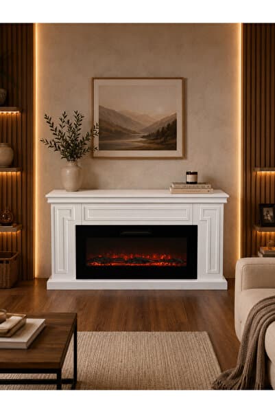Sarman Şömine Dokunmatik Elektrikli Şömine Dekoratif 150cm MDF Alev Sesli Isıtıcılı Bluetooth 8 Renk 1850W