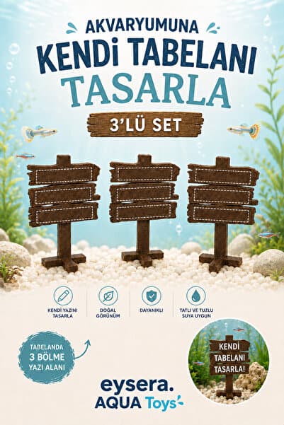 eysera Kişiselleştirilebilir Akvaryum Tabela Dekoru 3’lü Set – Dekoratif Yazılı Akvaryum Süsü