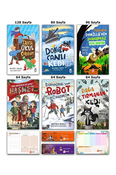 Timaş Çocuk Tahta Okul Çantam - Dokuz Canlı Kedi - Haşmet - Dağa Tırmanan Kedi Set 6 Kitap