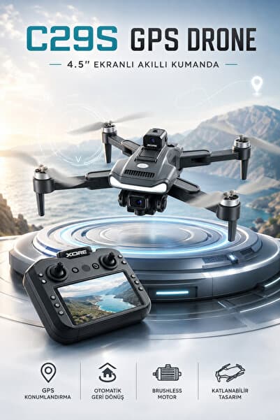 TECHNOMEN C29S GPS Kameralı Drone 4.5 İnç Ekranlı Kumanda Fırçasız Motor Katlanabilir Akıllı Drone Otomatik Geri Dönüş