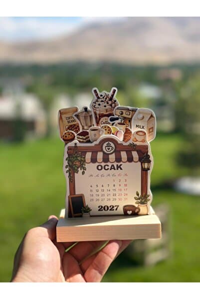musnig 2027 Ahşap Ayaklı Mini Özel Tasarım Takvim coffee