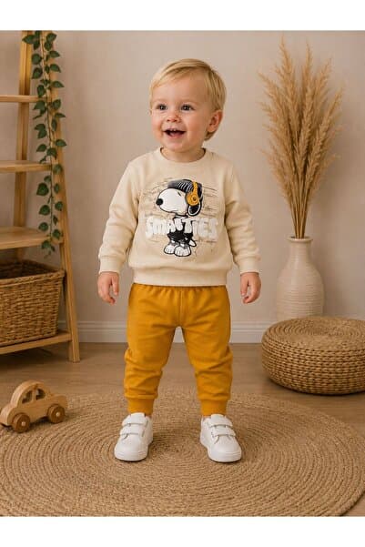 Organic Product DimpleBaby Erkek Bebek Baskılı Sweatshirt & Jogger Alt Takım 0-24 Ay