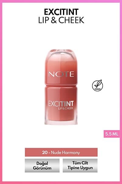 Note Cosmetics Excitint Lip & Cheek Dudak ve Yanak Renklendirici Tint Likit Allık - 20 Nude Harmony