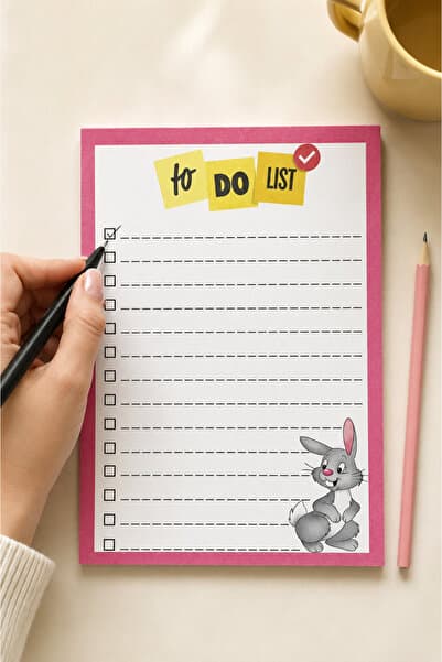 nonstopnotess Sevimli Tavşan Tasarımlı A6 To Do List & Notepad Memopad Bloknot - 50 Yaprak