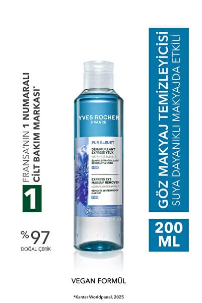 Yves Rocher Tüm Ciltler, Çift Fazlı/Yoğun Makyaja Özel, Rahatlatıcı Göz Makyaj Temizleyici-Pur Bleuet-200ml