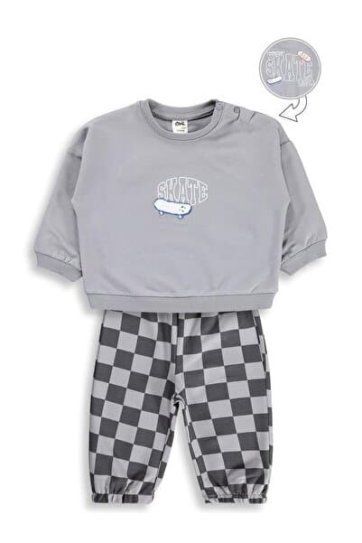 Civil Baby Skate Baskılı 6-18 Ay Takım - Gri