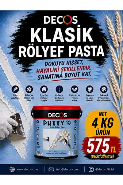 DECOS Klasik Rölyef Pasta 4 KG – Modelleme ve Doku Macunu – Stencil, Kabartma ve Dekoratif Sanat Pastası