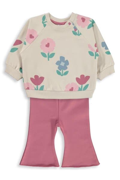 Civil Baby Çiçek Empirme 6-18 Ay Takım - Bej