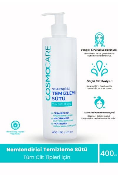 Cosmocare Nemlendirici Makyaj Temizleme Sütü Cilt Bariyeri Destekleyici Ceramide Niacinamide 400 ml