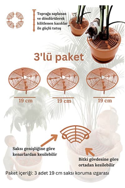 Together Petonik 3 Adet Saksı Toprak Koruma Izgarası 19 cm Yuvarlak | Kedi ve Bebek Önleyici | Saksı Koruyucu | Saksı Aksesuarı İç ve Dış Mekan