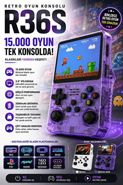 Happy Owl R36S Retro Oyun Konsolu 15.000 Oyun 3.5 İnç IPS Ekran 3500 mAh Taşınabilir El Oyun Konsolu El Atarisi