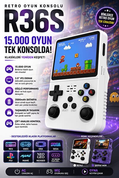 Happy Owl R36S Retro Oyun Konsolu 15.000 Oyun 3.5 İnç IPS Ekran 3500 mAh Taşınabilir El Oyun Konsolu El Atarisi