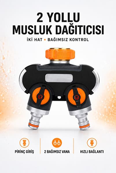 CONOCER 2 Yollu Bahçe Musluk Dağıtıcısı Pirinç Girişli Bağımsız Vanalı Hortum Ayırıcı KON-01