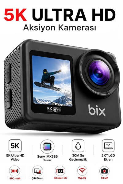 EXENAR 5K Aksiyon Kamerası Wi-Fi 50MP Çift Ekran Su Geçirmez Kılıflı Vlog Kamerası EIS Sony IMX386 Sensörlü