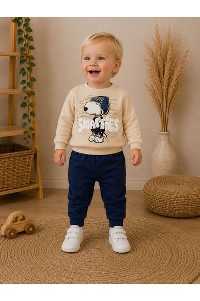 Organic Product DimpleBaby Erkek Bebek Baskılı Sweatshirt & Jogger Alt Takım 0-24 Ay
